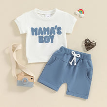 Load image into Gallery viewer, Toddler Baby Boy 2Pcs Mama&#39;s Boy Letter Embroidery Short Sleeve Top Solid Shorts Outfit Set

