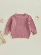 Baby Toddler Boys Girls Knit Sweater Long Sleeve Round Neck Solid Color Pullover Fall Top