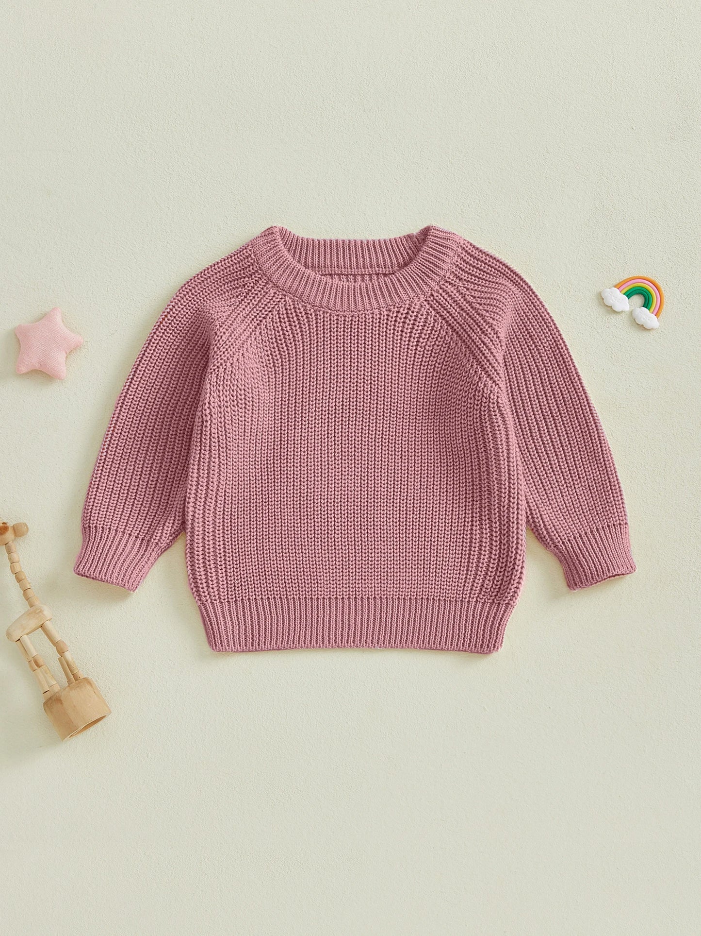 Baby Toddler Boys Girls Knit Sweater Long Sleeve Round Neck Solid Color Pullover Fall Top