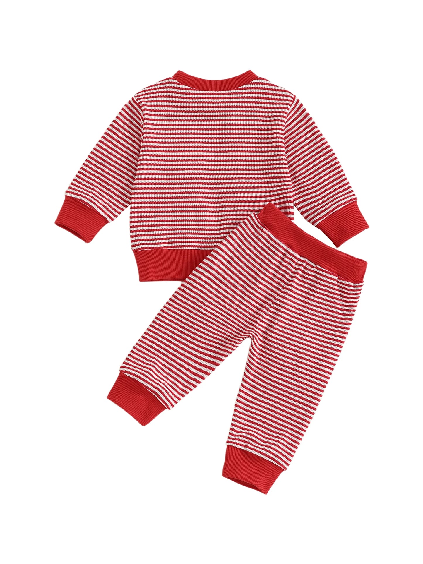 Baby Toddler Boys 2Pcs Christmas Outfits Long Sleeve Stripes Print Top and Pants Jogger Set Winter Clothes
