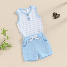 Load image into Gallery viewer, Baby Toddler Boys 2Pcs Outfit Striped Print Sleeveless Tank Top and Elastic Shorts Set Summer Clothes
