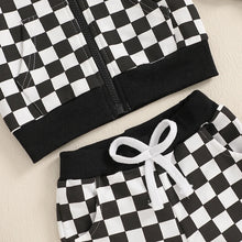 Load image into Gallery viewer, Baby Toddler Boy 2Pcs Checkered Outfit Long Sleeve Zip Up Hoodie Elastic Waist Pants with Pockets Jogger Set
