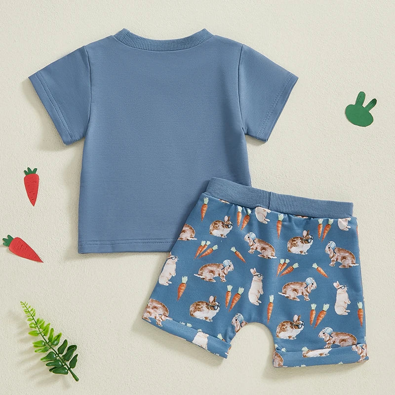 Baby Toddler Boys Girls 2Pcs Easter Outfit Bunny Rabbit Short Sleeve Shirt Spring Cute Clothes Shorts Set