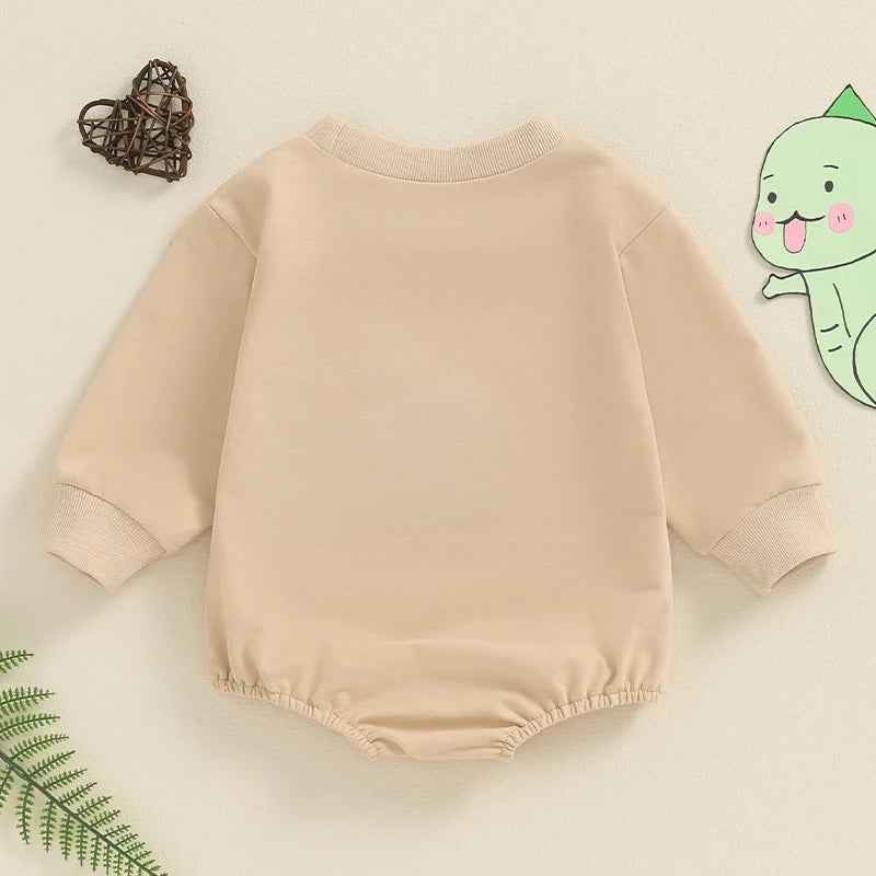 Baby Boy Girl Bubble Romper Casual Dinosaur Embroidery Long Sleeve Jumpsuit Bodysuit