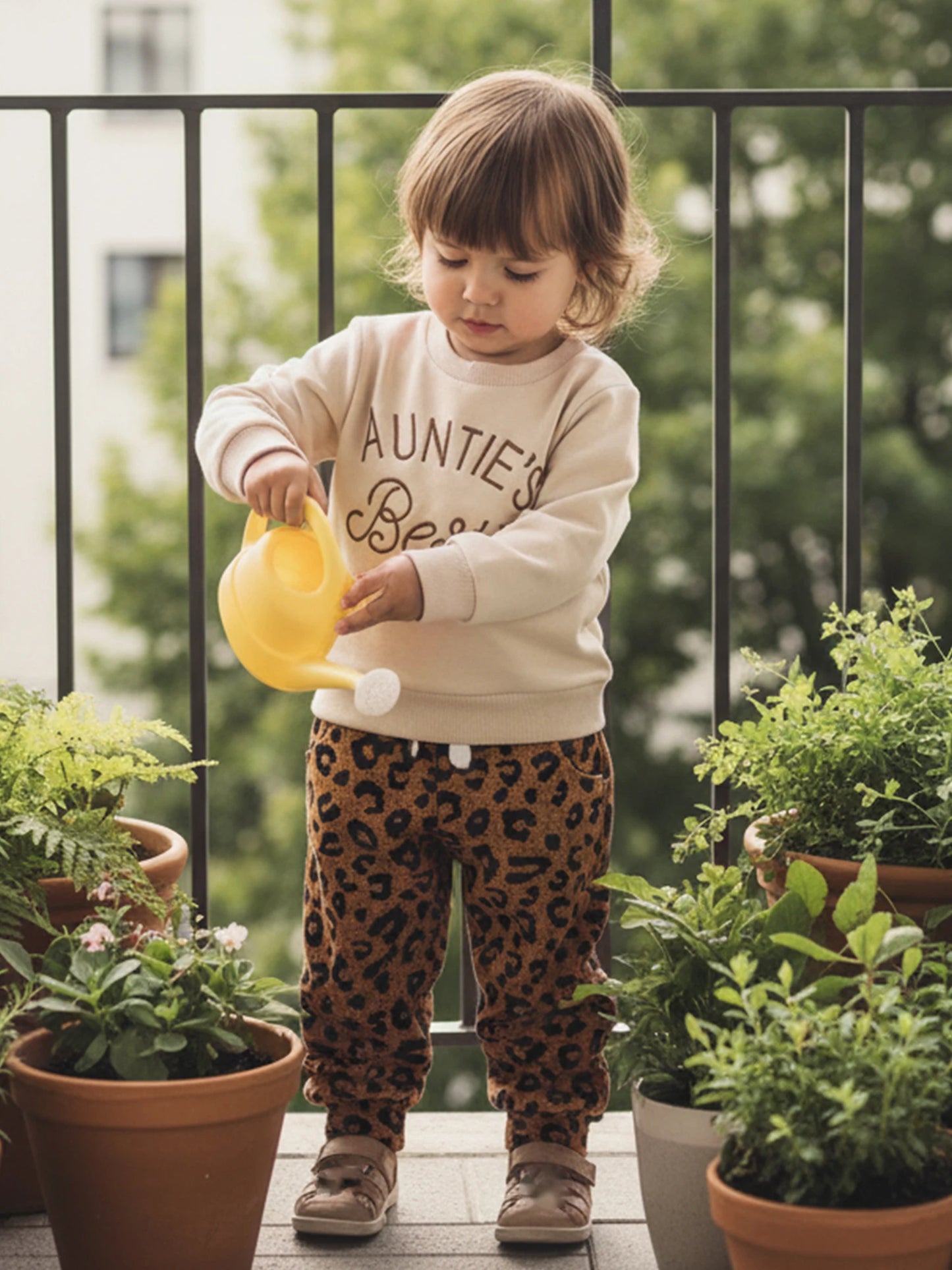 Baby Toddler Girls 2Pcs Auntie's Bestie Spring Outfit Letter Embroidery Long Sleeve Round Neck Pullover Top + Leopard Pants Jogger Set