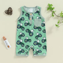 Load image into Gallery viewer, Baby Boys Summer Romper Casual Farm Tractor Print Sleeveless Jumpsuit Bodysuit
