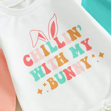 Load image into Gallery viewer, Baby Girls Boys Easter Romper Long Sleeve Crew Neck Contrast Color Chillin&#39; With My Bunny Letters Print Jumpsuit Clothes

