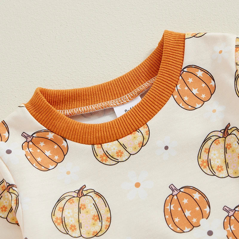 Baby Toddler Girls Boys 2Pcs Fall Set Pumpkin Print Long Sleeve Round Neck Top Long Pants Outfit