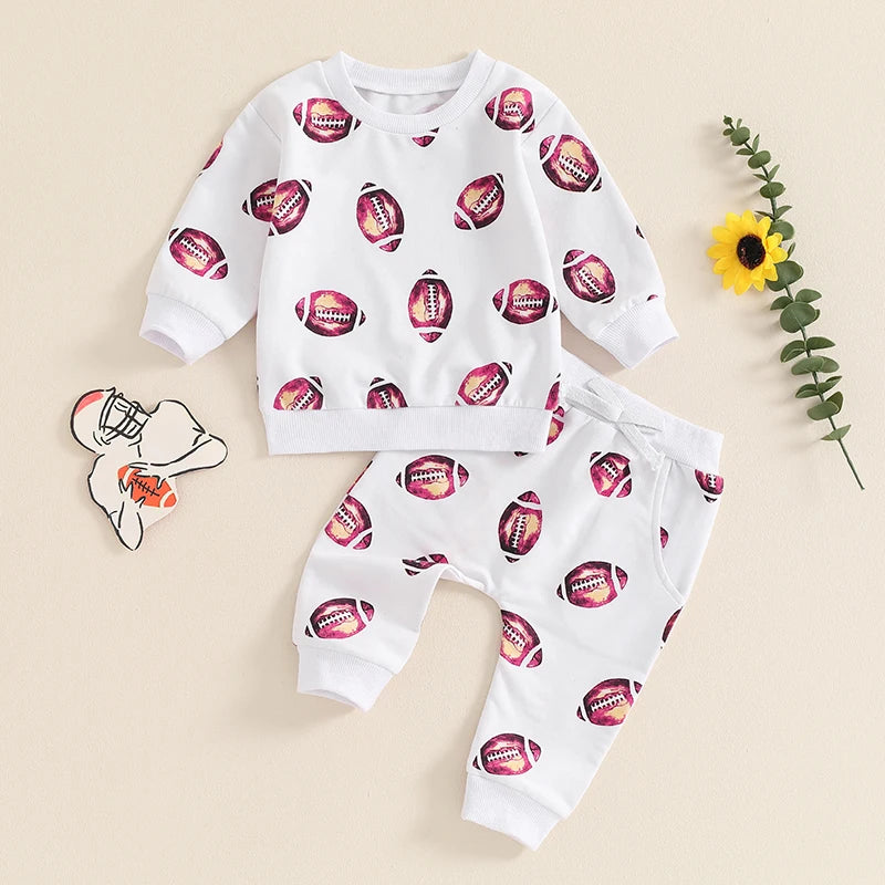 Baby Toddler Boys Girls 2Pcs Fall Clothes Football Print Long Sleeve Top and Elastic Pants Track Suit Outfit Set