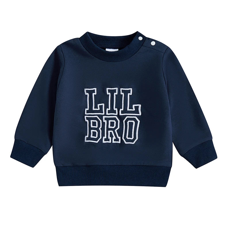 Baby Toddler Boys Girls Lil Sis/ Bro Long Sleeve Crewneck Top Words Letters Embroidered Sister Brother