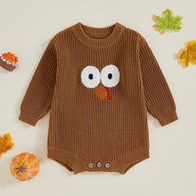 Load image into Gallery viewer, Baby Toddler Girls Boys Thanksgiving Knit Romper Turkey Embroidery Long Sleeves Round Neck Sweater Jumpsuit
