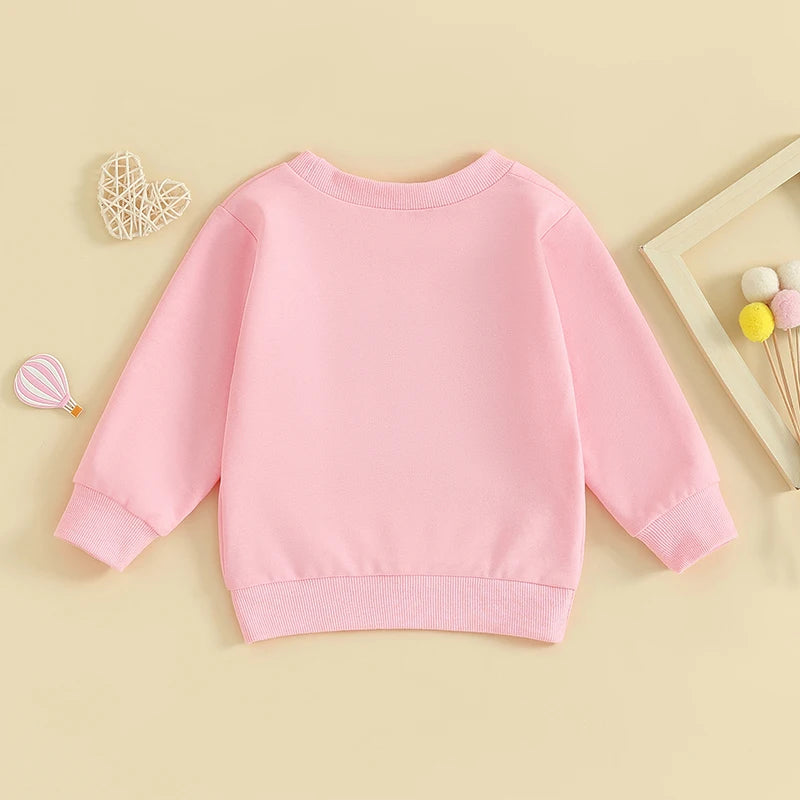 Baby Toddler Girl Valentine's Day Long Sleeve Letter Sweet / Be Mine / Kiss Me Heart Embroidery Crewneck Top