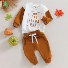 Load image into Gallery viewer, Baby Toddler Boys 2Pcs Thanksgiving Clothes Set Pie Kinda Guy Letter Print Long Sleeve Top Drawstring Pants Outfits

