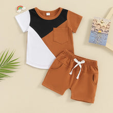 Load image into Gallery viewer, Toddler Baby Boy 2Pcs Outfit Contrast Color Short Sleeve Round Neck T-shirt Elastic Waist Shorts Set

