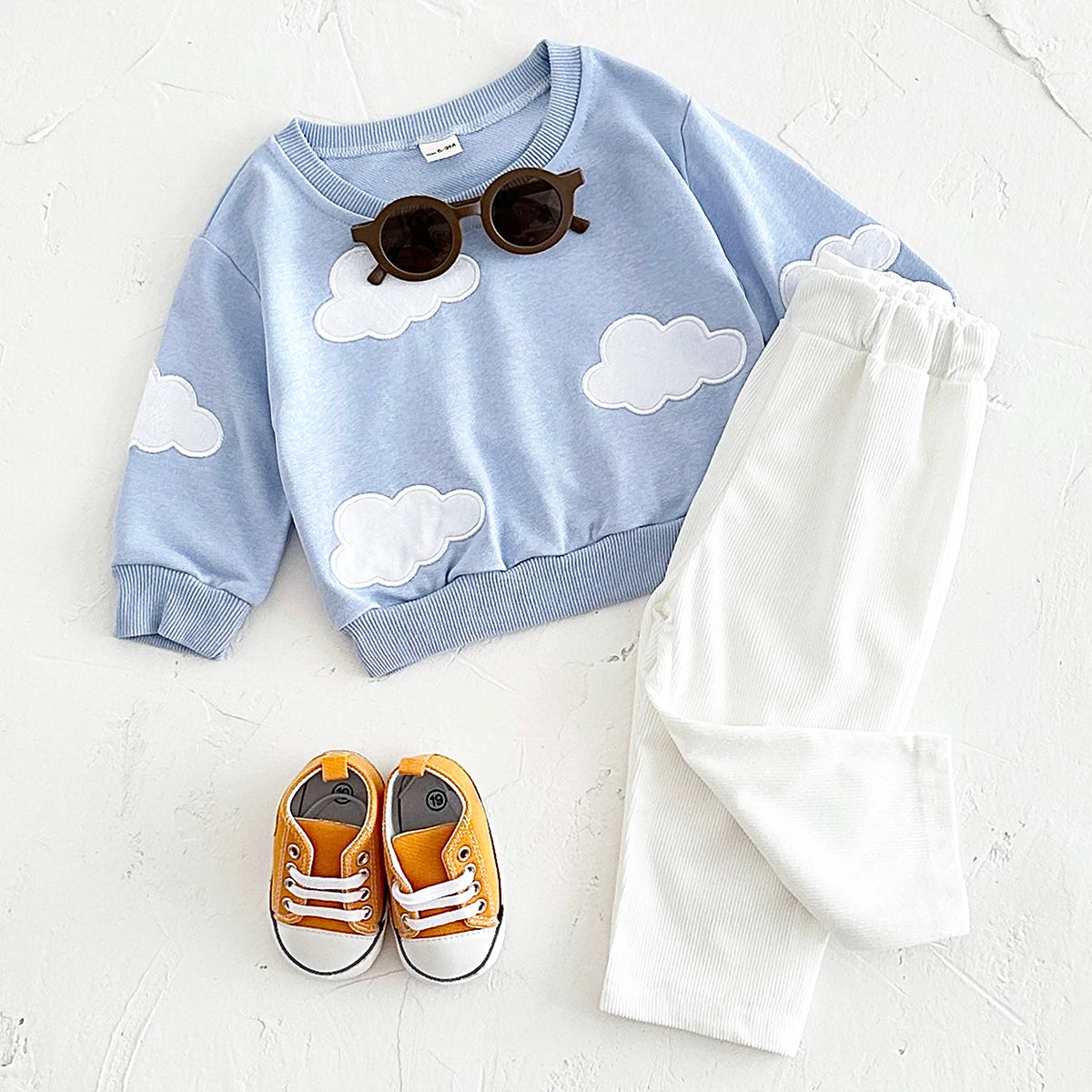 Baby Toddler Boys Girls 2Pcs Stars / Clouds / Flowers Crewneck Long Sleeve Top + Pants Set OUtfit