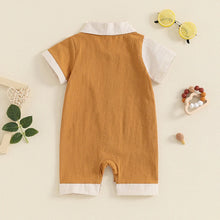 Load image into Gallery viewer, Baby Boy Jumpsuit Summer Short Sleeve Lapel Collar Stripes Contrast Color Print Romper Playsuit
