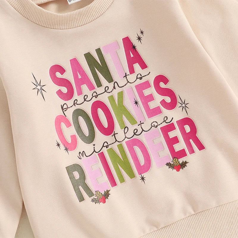 Baby Toddler Girls Boys Christmas Letter Santa Cookies Reindeer / Merry Christmas Ya Filthy Animal Long Sleeve Pullover Patchwork Top