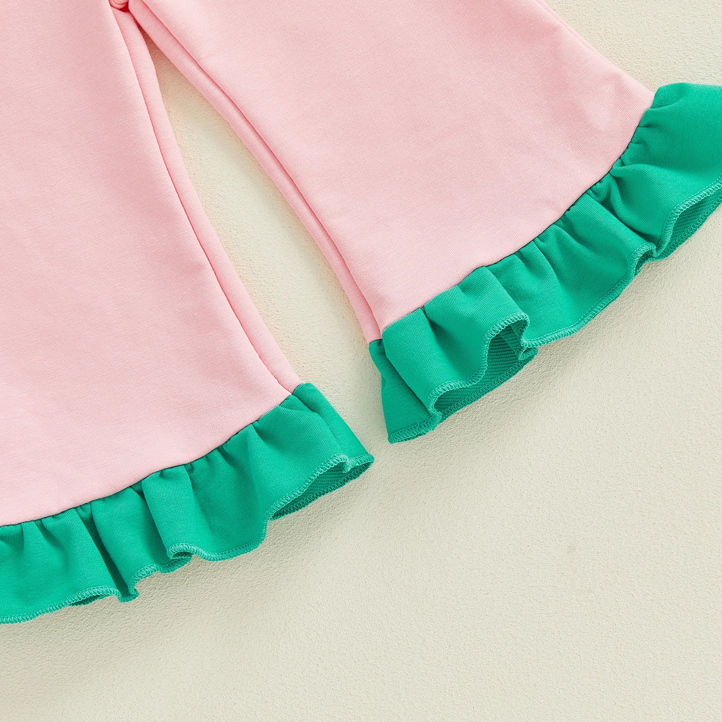 Baby Toddler Girl 2Pcs Spring Outfit Clover Bow Embroidered Doll Collar Top and Flare Pants 2 Piece Set