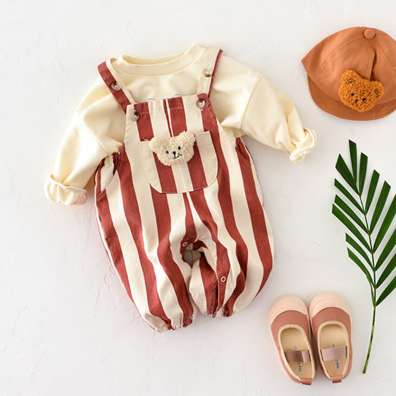 Teddy Bear Stripe Jumpsuit Romper
