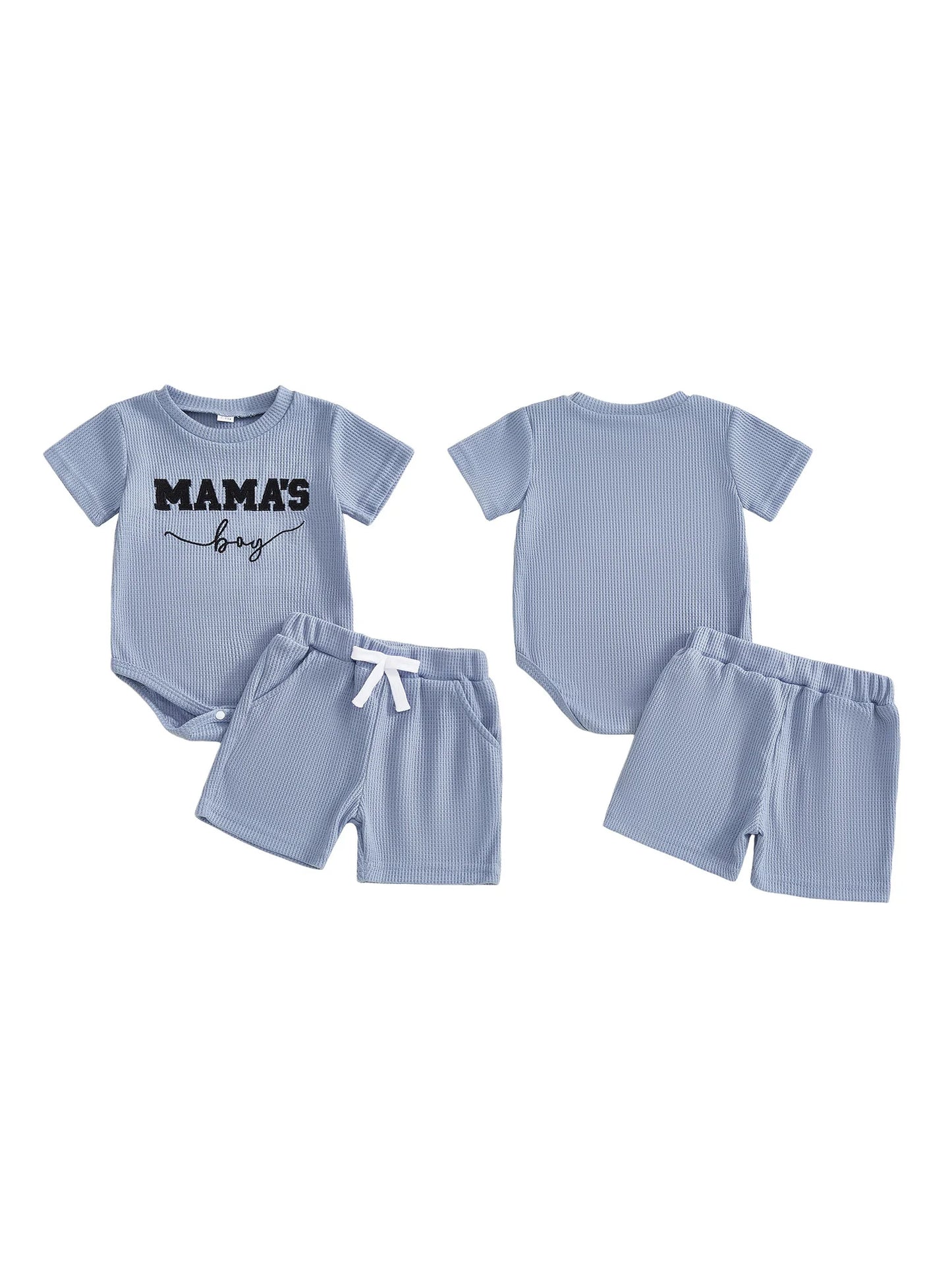 Baby Boys 2Pcs Mama's Boy Shorts Set Letter Embroidered Short Sleeve Romper and Shorts 2 Piece Waffle Knit Summer Outfit