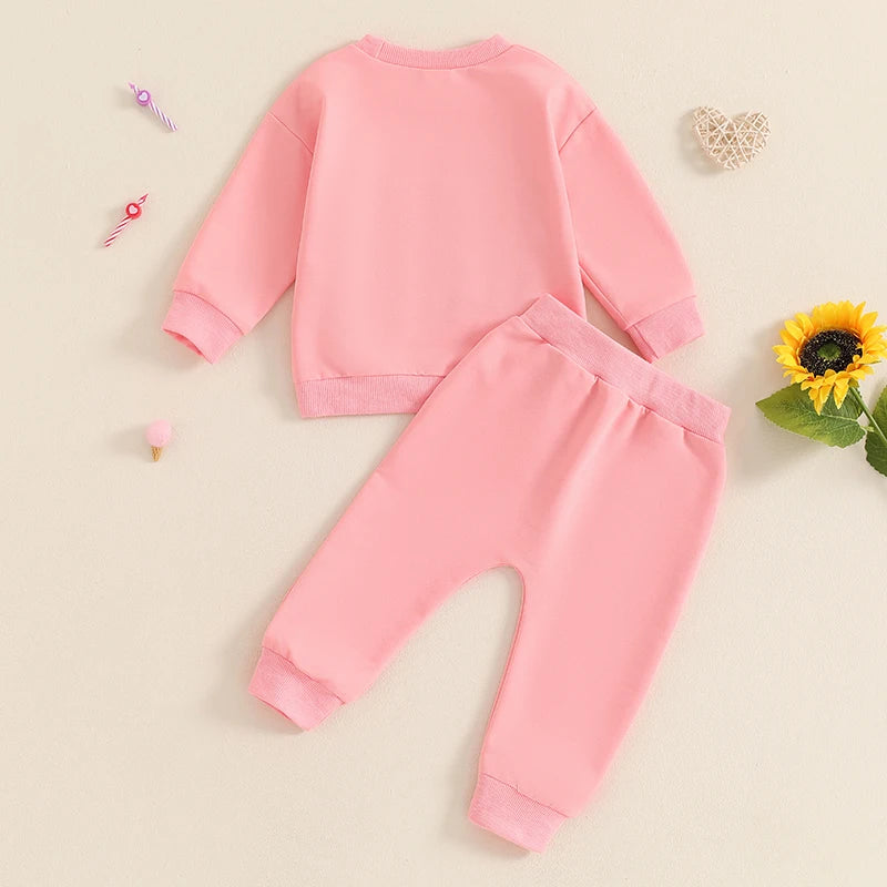 Baby Toddler Kids Girls 2Pcs Birthday Girl Outfit Long Sleeve Letter Embroidery Pullover + Pants Set