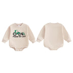 Baby Boys Pushin' My Luck Romper Letter Shamrock Tractor Print Long Sleeve Crew Neck Bubble Jumpsuit