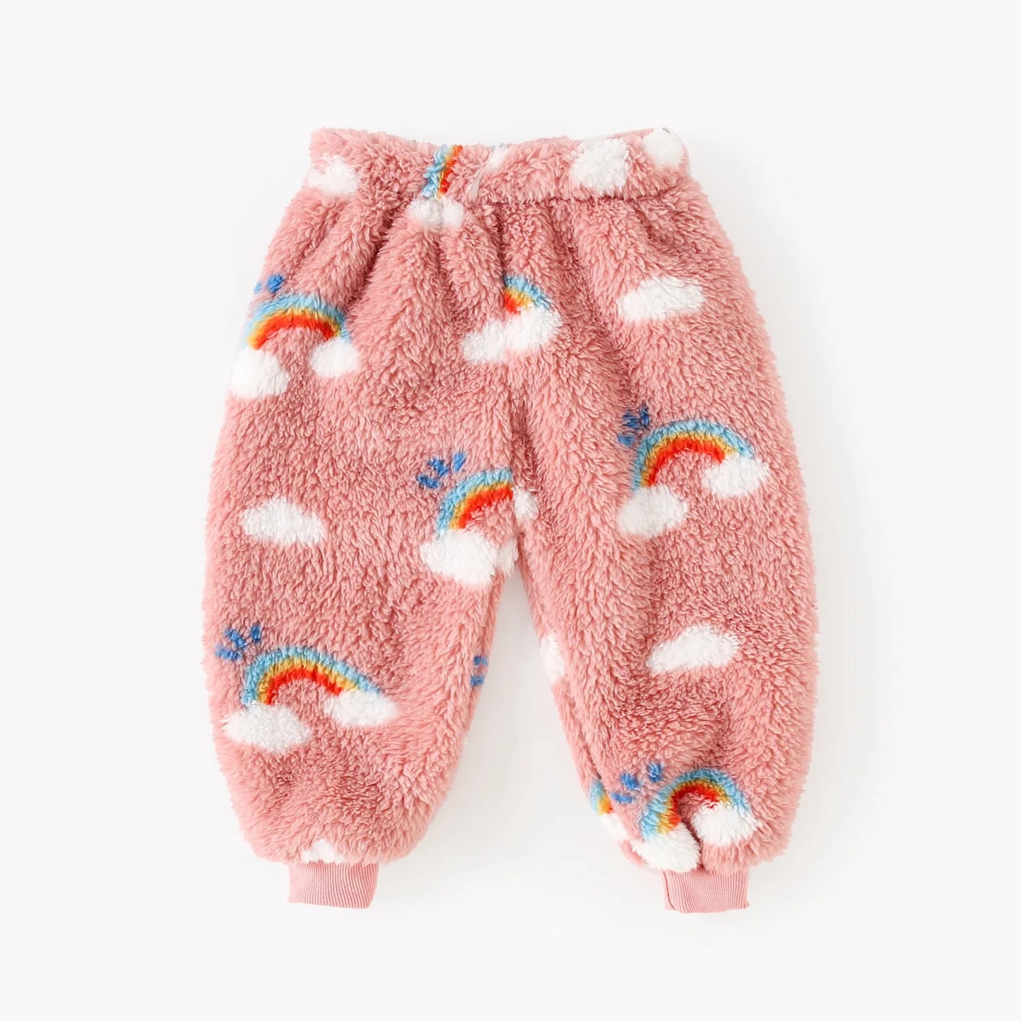 Baby Toddler Girl 2Pcs Winter Clothes Jogger Set Rainbow Print Fleece Pullover Top Pant Suit Clothes Thick Warm Outfit