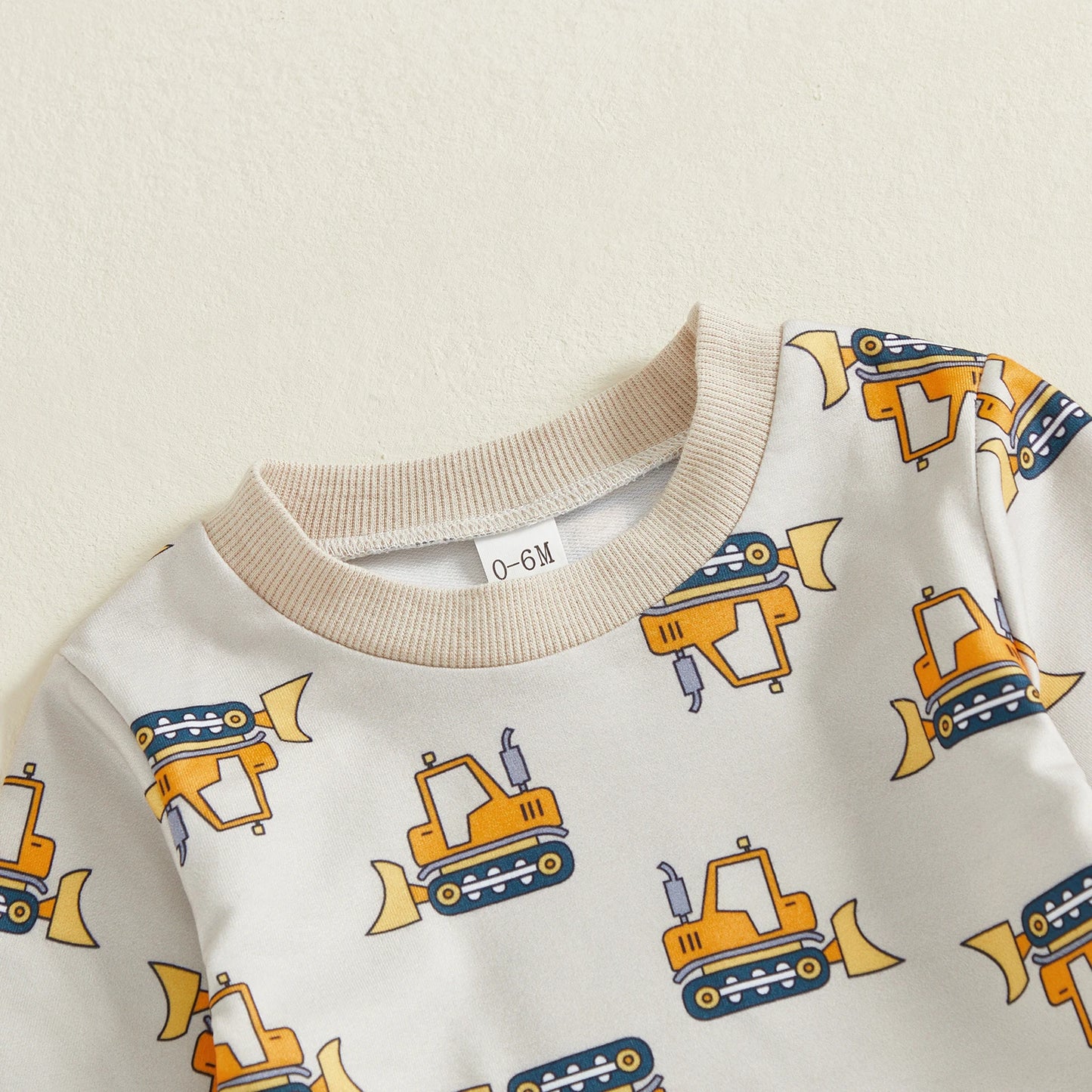 Baby Toddler Boys 2Pcs Autumn Sets Long Sleeve O Neck Excavator Print Top Drawstring Pants Jogger Set