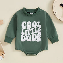 Load image into Gallery viewer, Baby Boy Cool Little Dude Bubble Romper Letter Print Round Neck Long Sleeve Casual Jumpsuit Bodysuit
