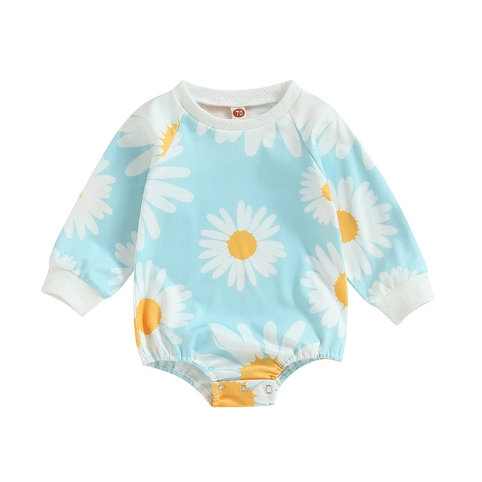Baby Girl Bodysuit Cute Daisy Print Crew Neck Long Sleeve Romper Outfit