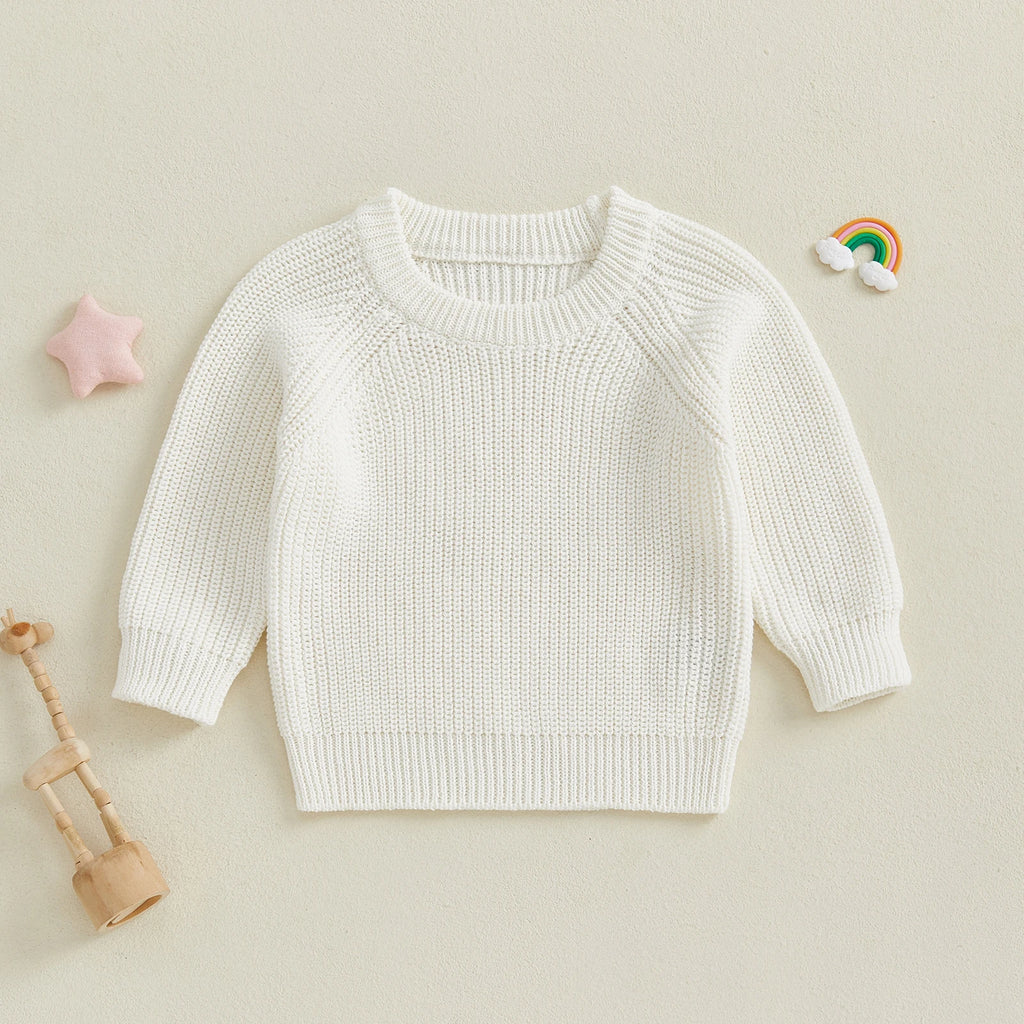 Baby Toddler Boys Girls Knit Sweater Long Sleeve Round Neck Solid Color Pullover Fall Top
