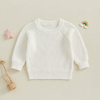 Baby Toddler Boys Girls Knit Sweater Long Sleeve Round Neck Solid Color Pullover Fall Top