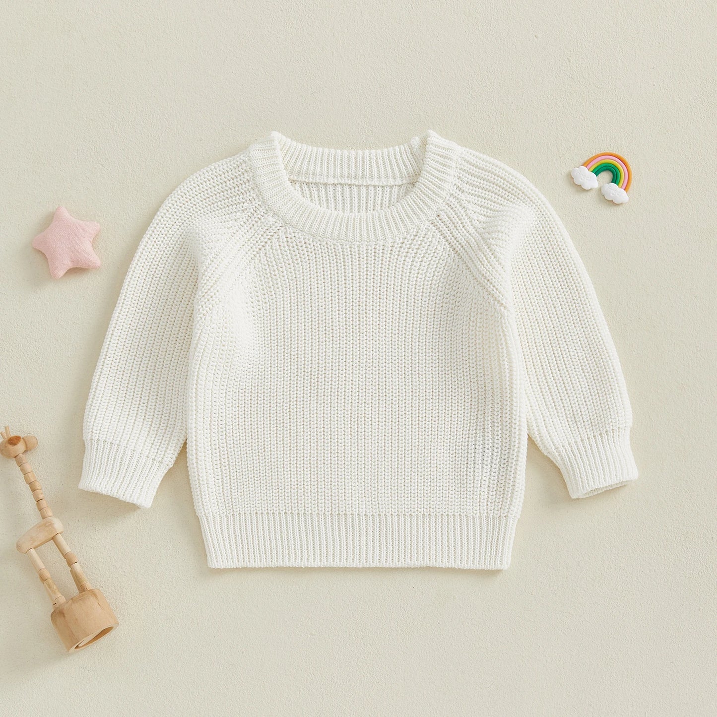 Baby Toddler Boys Girls Knit Sweater Long Sleeve Round Neck Solid Color Pullover Fall Top