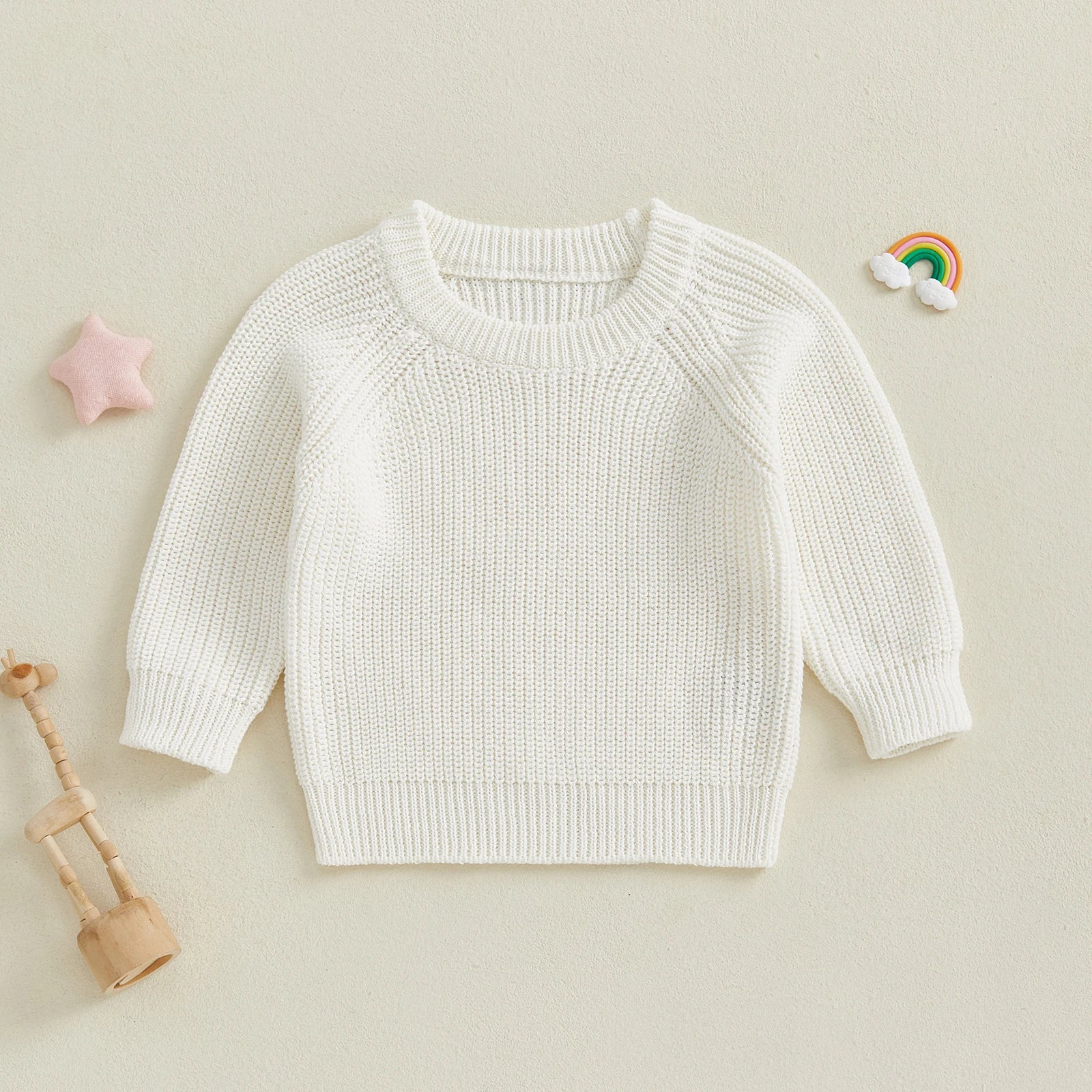 Baby Toddler Boys Girls Knit Sweater Long Sleeve Round Neck Solid Color Pullover Fall Top