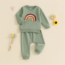 Load image into Gallery viewer, Baby Toddler Girls 2Pcs Outfit Embroidery Rainbow Long Sleeve Crew Neck Top with Elastic Waist Pants Set
