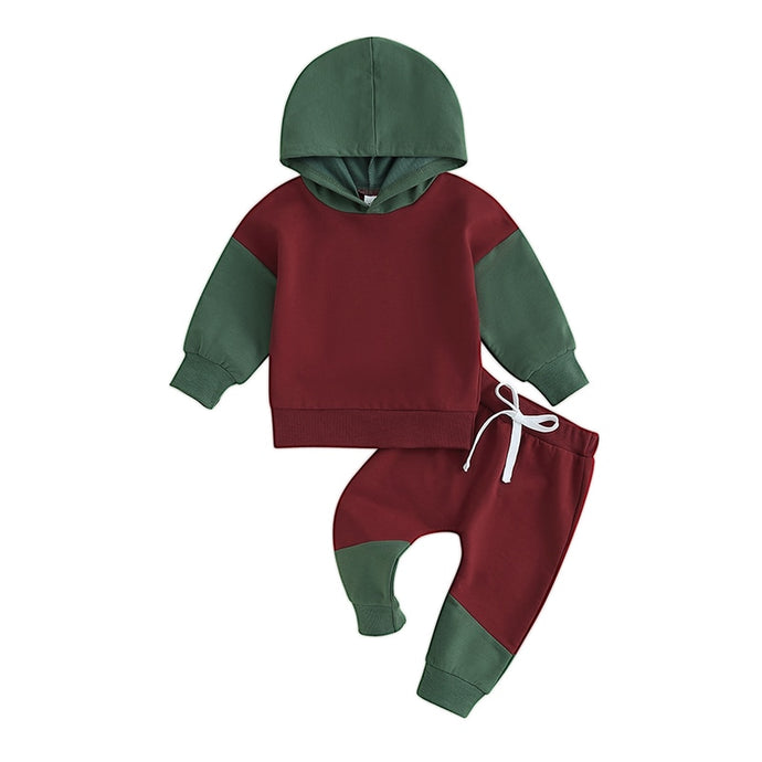 Baby Toddler Boy 2Pcs Outfits Contrast Color Long Sleeve Hoodie and Elastic Waist Pants