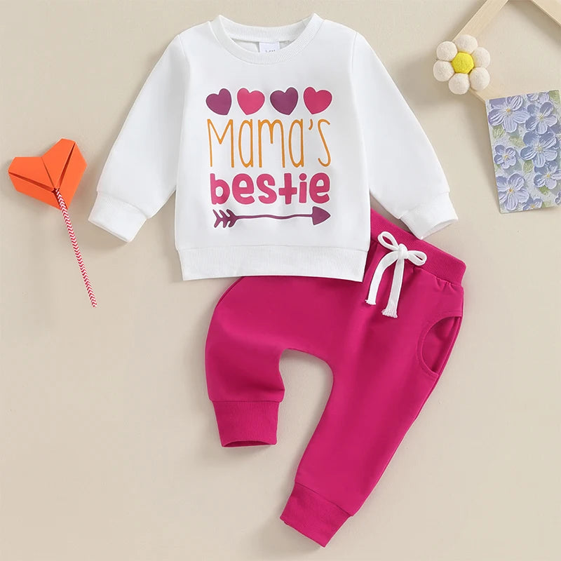 Baby Toddler Girl 2Pcs Outfits Long Sleeve Letters Mama's Bestie / Mommy Is My Bestie Top Jogger Pants Set