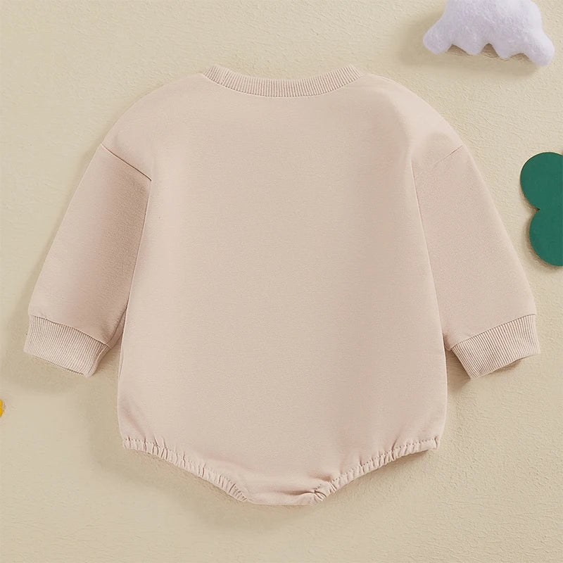 Baby Boy Girl Lucky Bubble Romper Letter Embroidery Long Sleeve Bubble Jumpsuit Irish Clothes St.Patrick's Day Bodysuit