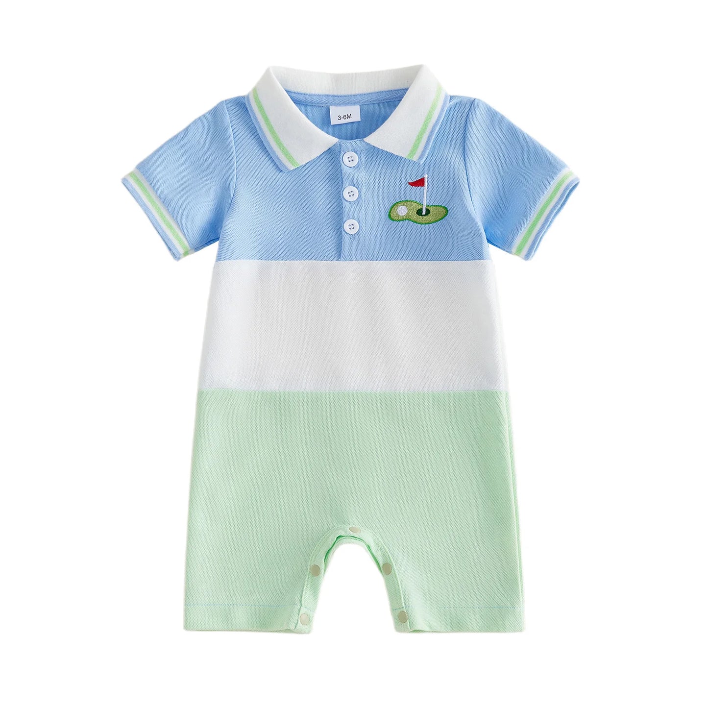 Baby Boy Summer Romper Golf Embroidered Contrast Color Button Collared Short Sleeve Infant Jumpsuit