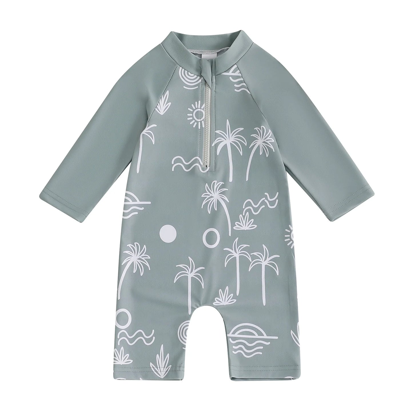 Baby Toddler Boys Girls Rash Guard Swimwear Animal/Floral/Tree Print Long Sleeve Mock Neck Zip Bathing Suit