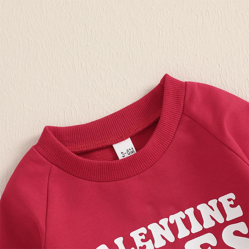 Baby Toddler Boys Girls 2Pcs Valentine Vibes Outfit Letter Print Long Sleeve Crewneck Top with Solid Pants Valentine's Day Jogger Set Valentines