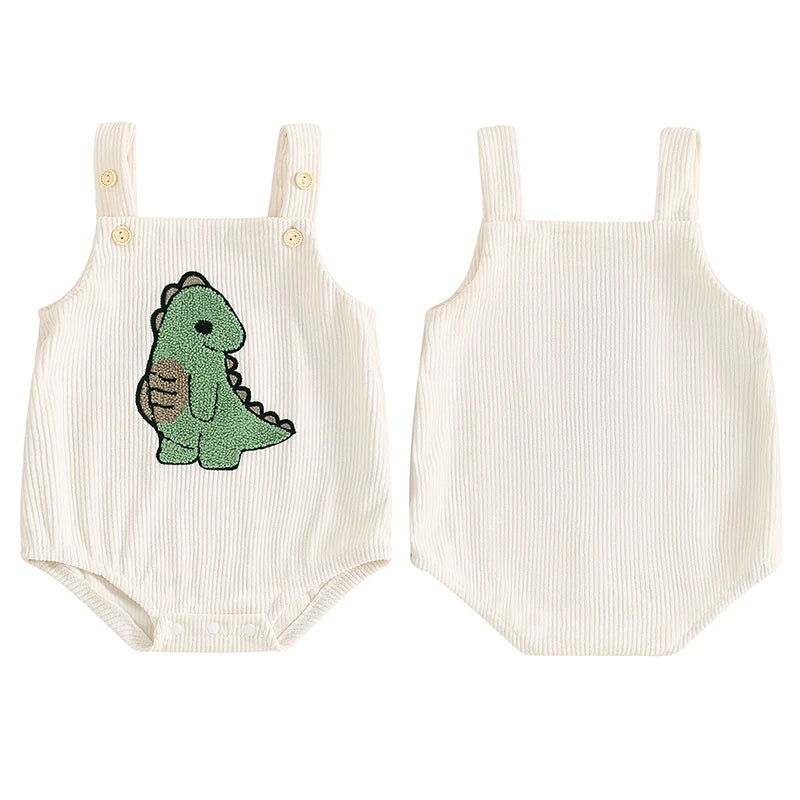 Baby Boys Girls Corduroy Romper Casual Square Neck Sleeveless Overall Chicken Dinosaur Baseball Tractor Embroidery Summer Jumpsuit