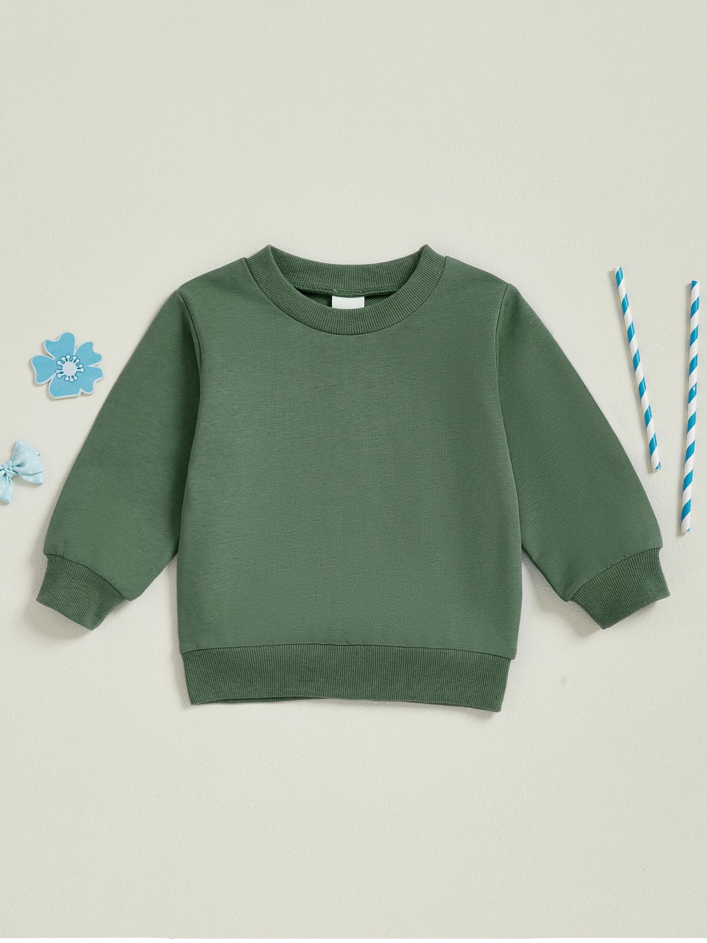 Baby Toddler Kids Boy Girl Solid Color Long Sleeve Round Neck Pullover Loose Top