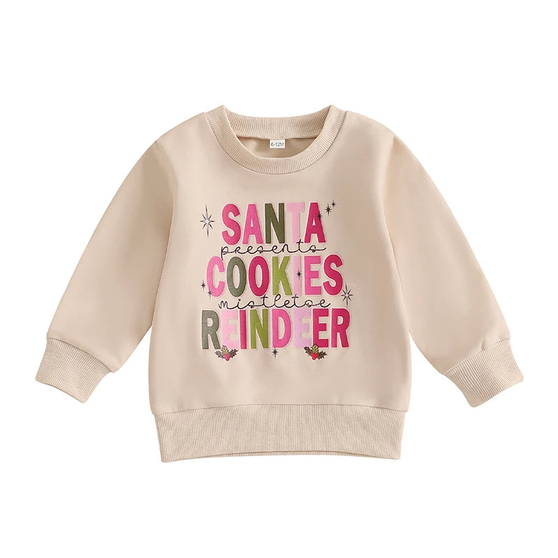 Baby Toddler Girls Boys Christmas Letter Santa Cookies Reindeer / Merry Christmas Ya Filthy Animal Long Sleeve Pullover Patchwork Top