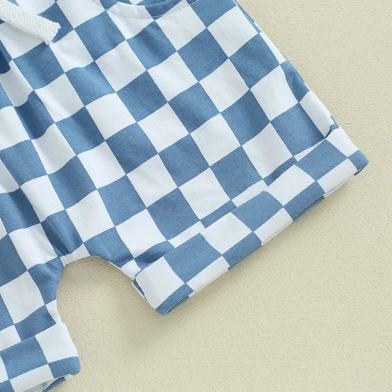 Baby Toddler Boys 2Pcs Clothes Solid Color Sleeveless Tank Top Checkered Shorts Outfit Set