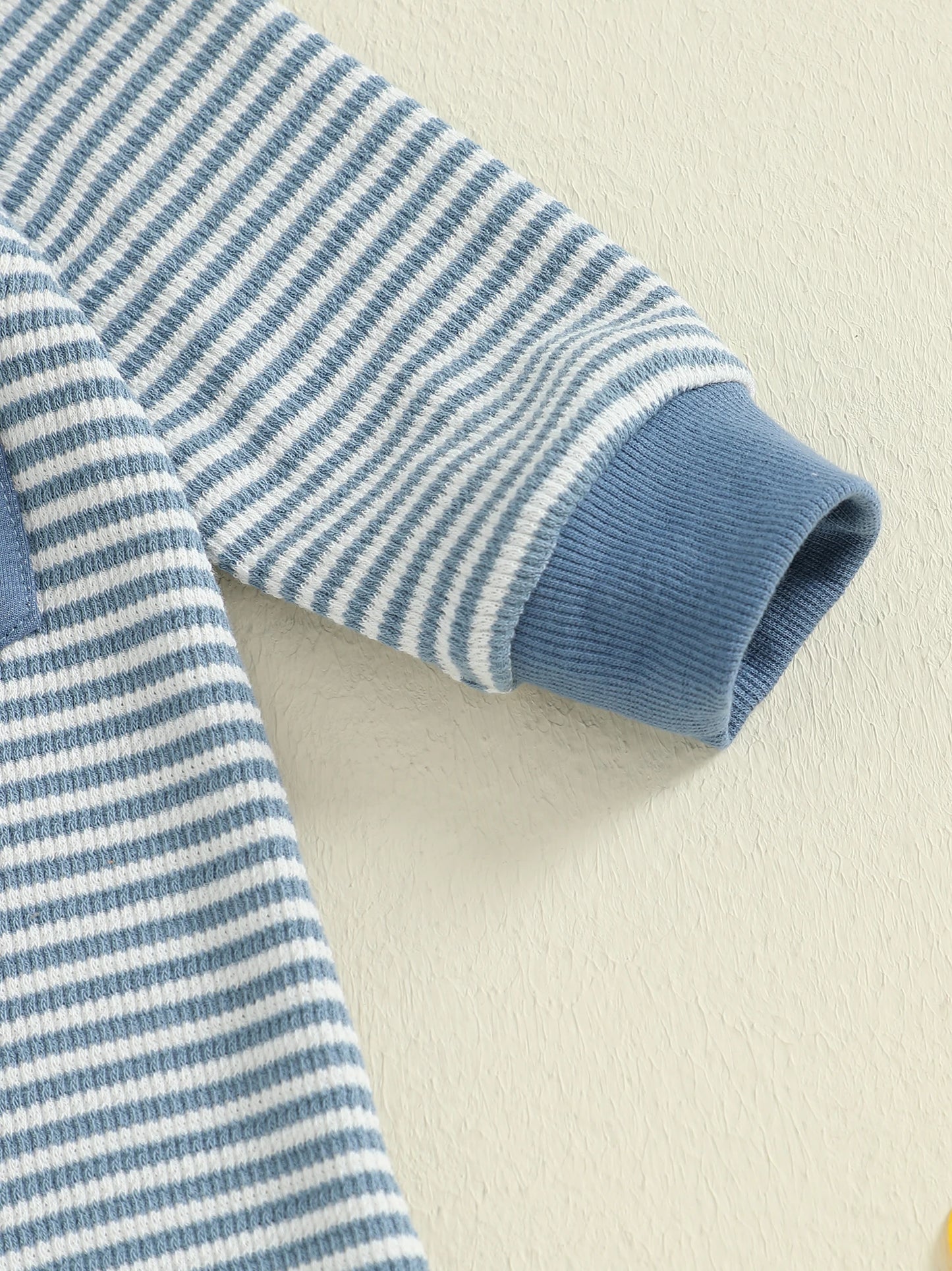 Baby Boy Striped Fall Romper Half Button-up Long Sleeve Hooded Jumpsuit Cute Waffle Clothes