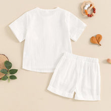 Load image into Gallery viewer, Baby Toddler Boys 2Pcs Single Breasted Round Neck Button Top Solid Color Shorts Casual Outfit Set
