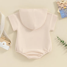 Load image into Gallery viewer, Baby Boy Girl Solid Color Hooded Bodysuit Oversized Short Sleeve Bubble Jumpsuit Pocket Spring Summer Clothes
