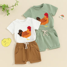 Load image into Gallery viewer, Baby Toddler Kids Boys 2Pcs Outfit Chicken Rooster Short Sleeve Top and Elastic Shorts  Set
