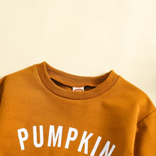 Load image into Gallery viewer, Baby Toddler Boys Girls 2Pcs Pumpkin Pie / I&#39;m Just Here For The Pie Set Letter Pie Print Long Sleeve Round Neck Top Drawstring Pockets Long Pants Outfit
